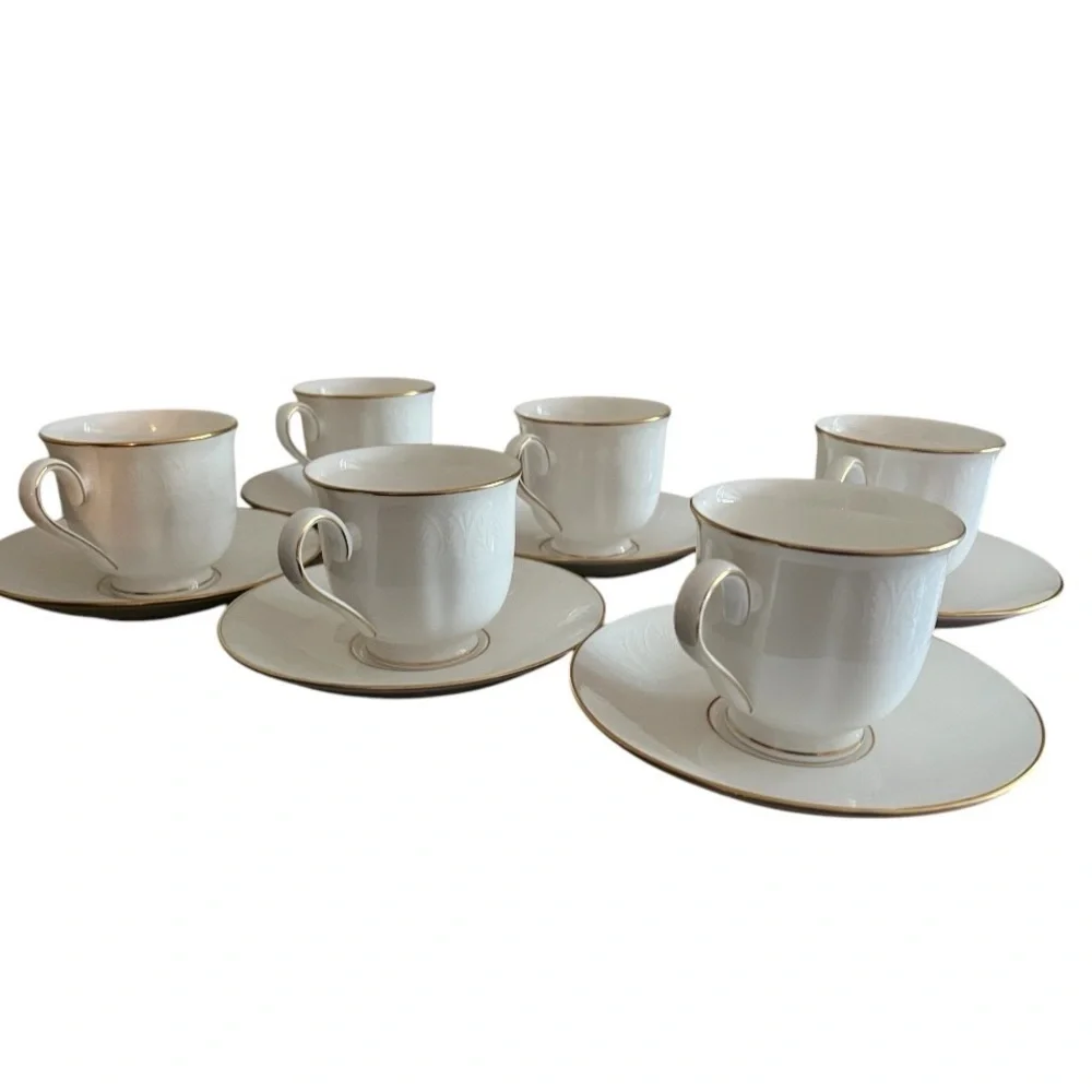 Lenox Hannah Gold Coffee / Tea Cups and Saucers (set of 6) | Discontinued